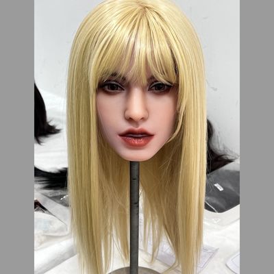 Kepala Boneka Seks Realistis dengan Rambut Emas dan Boneka Oral Kulit Lembut